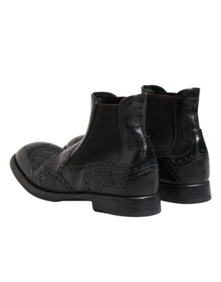 Schwarze Leder-Stiefeletten zum Hineinschlüpfen