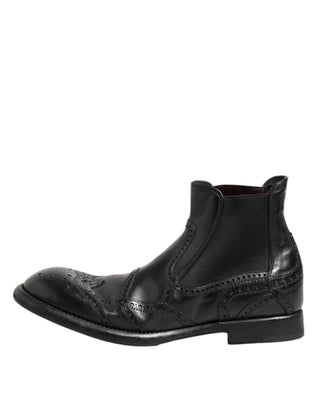 Schwarze Leder-Stiefeletten zum Hineinschlüpfen