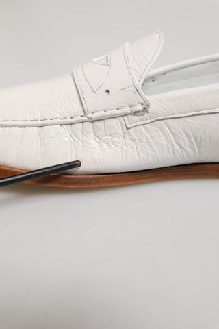 Weiße Leder Loafer Mokassins Slipper