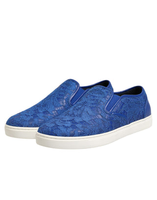 Blaue Leder-Slipper mit Schnürsenkeln