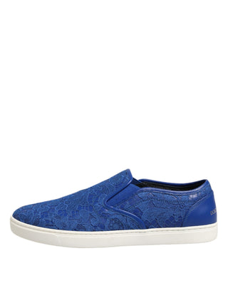 Blaue Leder-Slipper mit Schnürsenkeln