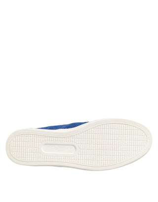 Blaue Leder-Slipper mit Schnürsenkeln