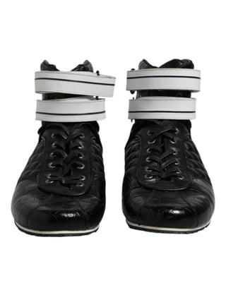 Black Quilted Leather Lace Up Sneakers Shoes