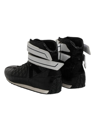 Black Quilted Leather Lace Up Sneakers Shoes
