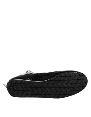 Black Quilted Leather Lace Up Sneakers Shoes