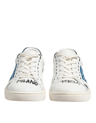White Leather Printed Low Top Sneakers Shoes