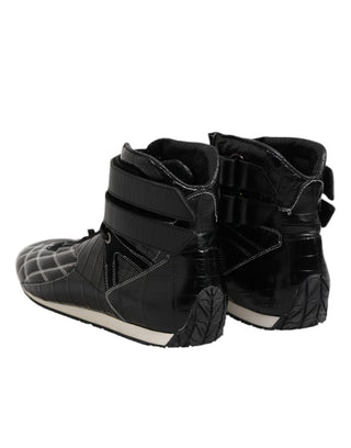 Black Quilted Leather Lace Up Sneakers Shoes