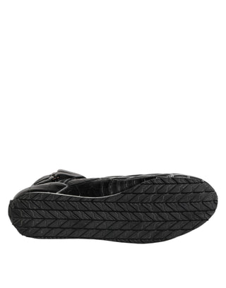 Black Quilted Leather Lace Up Sneakers Shoes