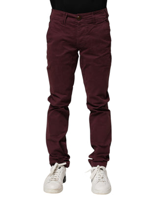 Jeans ajustados de mezclilla para hombre de algodón elástico color granate