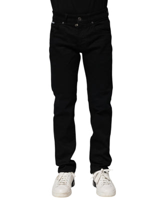 Jeans ajustados de mezclilla de algodón negros