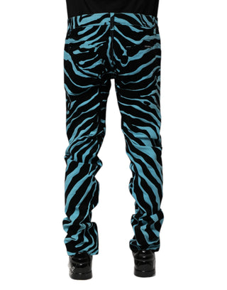 Blaue schwarz gestreifte Skinny Jeans