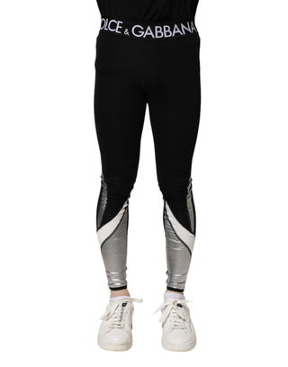 Schwarze silberne Nylon Skinny Herren Leggings Hose