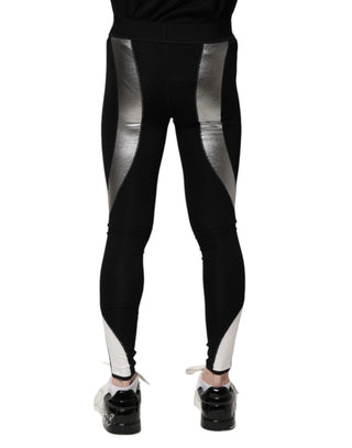 Black Silver Nylon Skinny Men Leggings Pants