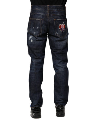 Dunkelblaue zerrissene Skinny-Jeans aus Denim