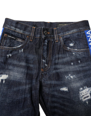 Dunkelblaue zerrissene Skinny-Jeans aus Denim