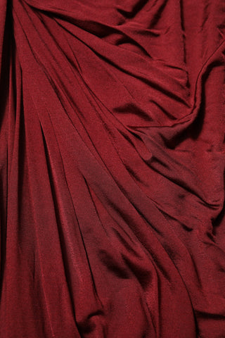 Red Viscose Fitted One Shoulder Midi Dress