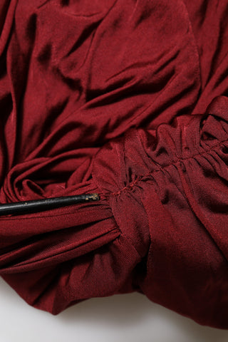 Red Viscose Fitted One Shoulder Midi Dress