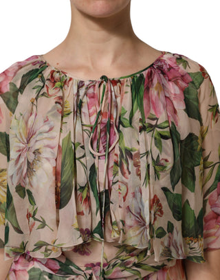 Rosa Maxikleid mit Blumenmuster und Stufenrock