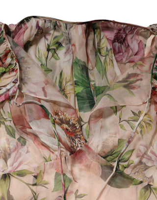Rosa Maxikleid mit Blumenmuster und Stufenrock