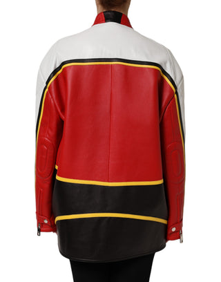 Mehrfarbige Leder-Bikerjacke mit durchgehendem Reißverschluss