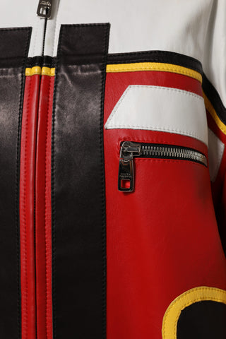 Mehrfarbige Leder-Bikerjacke mit durchgehendem Reißverschluss