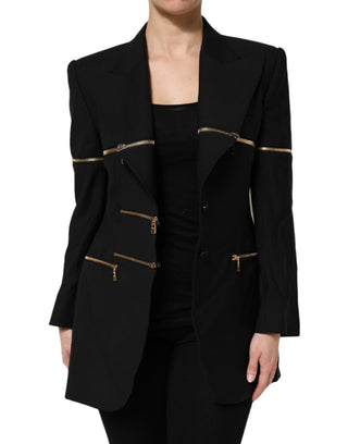 Blazer negro de lana con detalles de cremallera