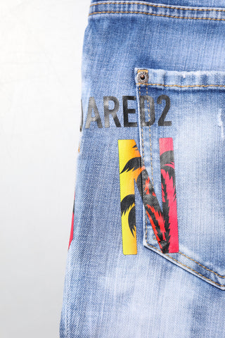 Blaue, ausgewaschene Baumwoll-Mid-Waist-Röhrenjeans aus Denim