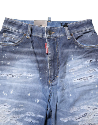 Blaue zerrissene Baumwoll-Jeans mit geradem Schnitt und mittlerer Bundhöhe