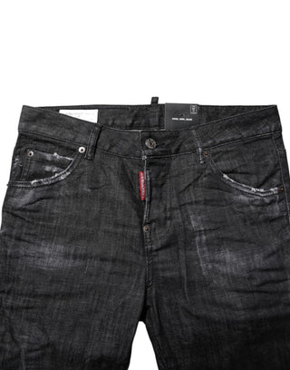 Schwarze Skinny Jeans aus gewaschener Baumwolle mit mittlerer Bundhöhe