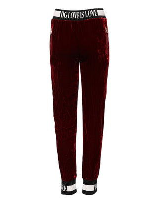 Rote Viskose-Hose mit DG-Logo und mittlerer Bundhöhe