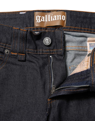 Blaue Mid-Waist Jeans aus Baumwolle mit weitem Bein