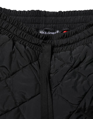 Black Quilted Mid Waist Jogger Pants
