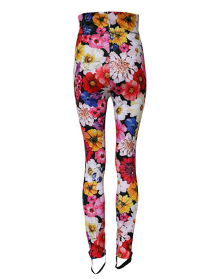 Mehrfarbige Leggings mit Blumenmuster und hoher Taille