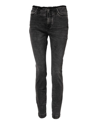 Graue Skinny Mid-Waist Jeans aus Baumwolle