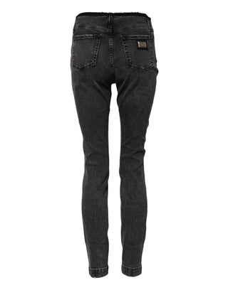 Graue Skinny Mid-Waist Jeans aus Baumwolle