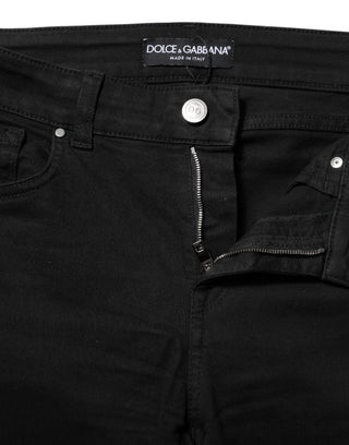 Schwarze schmale Jeans aus Baumwolle mit mittlerer Bundhöhe