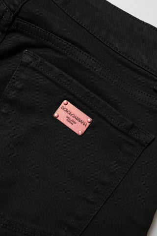 Schwarze schmale Jeans aus Baumwolle mit mittlerer Bundhöhe