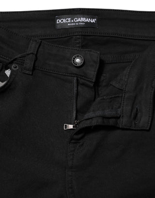 Schwarze, mittelhohe Röhrenjeans aus Baumwolle