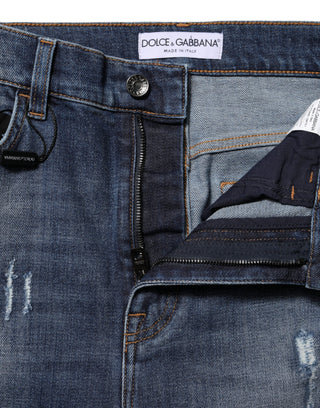 Blue Washed Cotton High Waisted Denim Jeans