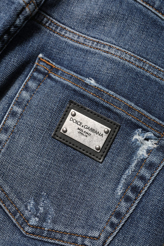 Blue Washed Cotton High Waisted Denim Jeans