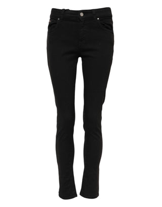 Schwarze, mittelhohe Röhrenjeans aus Baumwolle