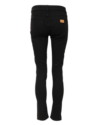 Schwarze, mittelhohe Röhrenjeans aus Baumwolle
