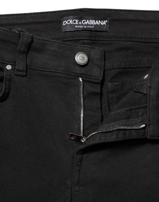 Schwarze, mittelhohe Röhrenjeans aus Baumwolle