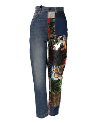 Blaue AMBER Patchwork High-Waist Jeans