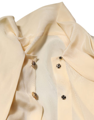 Hellgelbe Bluse mit Ascotkragen und Knöpfen