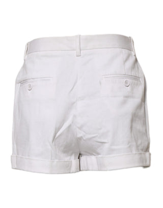 White Cotton Mid Waist Women Bermuda Shorts