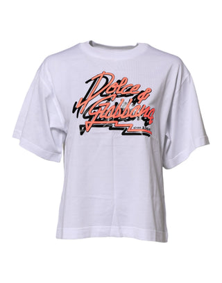 White Cotton Graphic Print Crew Neck T-shirt