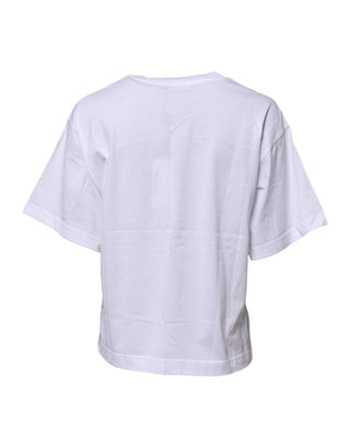 White Cotton Graphic Print Crew Neck T-shirt
