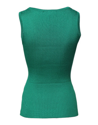 Grünes ärmelloses Rundhals-Tanktop aus Seide