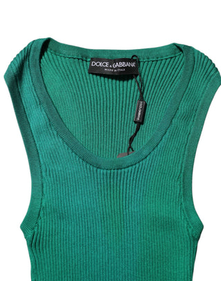 Grünes ärmelloses Rundhals-Tanktop aus Seide